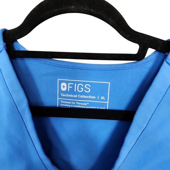 Figs Technical Collection Blue V-Neck Scrub Top With Pocket Unisex Healthcare Ap - Picture 2 of 2